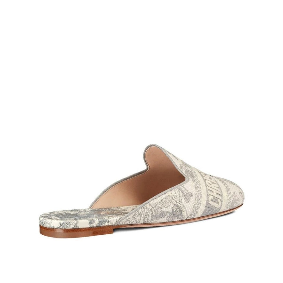 Dior Toile de Jouy Motif Flat Mules in Grey Stone