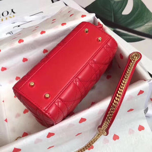 Dior Lady Dior Mini Chain Bag In Red Lambskin