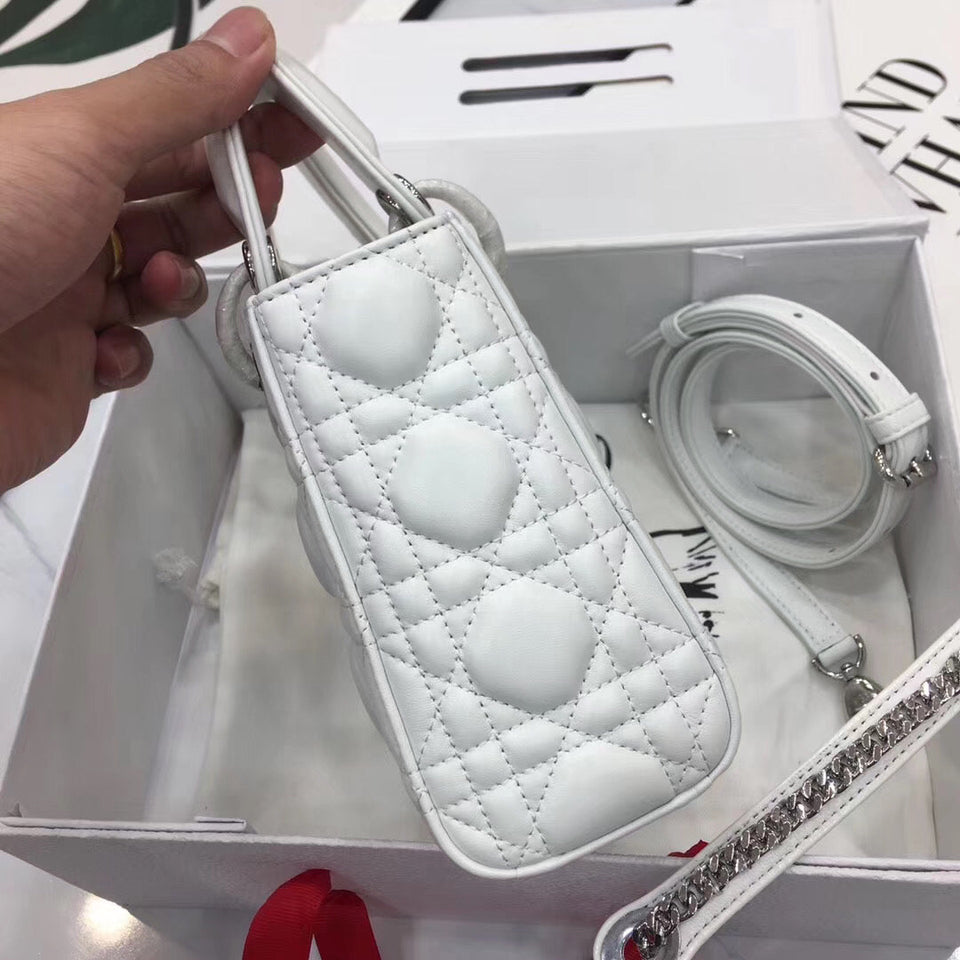 Dior Lady Dior Mini Chain Bag In White Lambskin