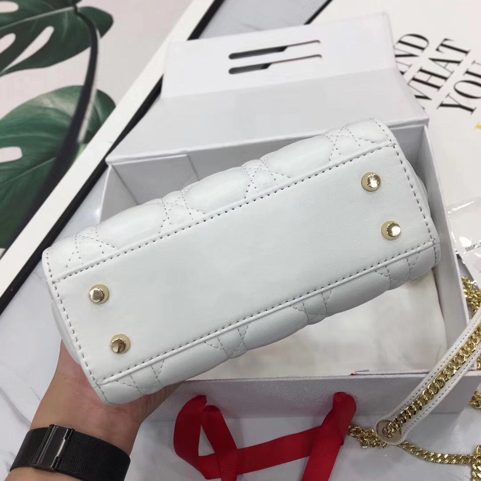 Dior Lady Dior Mini Chain Bag In White Lambskin