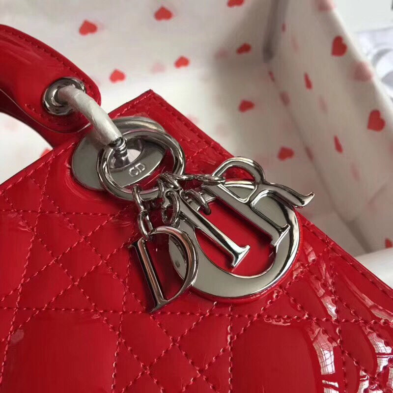 Dior Red Patent Mini Lady Dior Bag With Chain