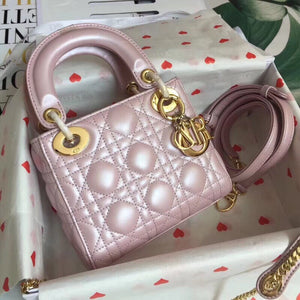 Dior Lotus Pearly Lambskin Mini Lady Dior Bag With Chain