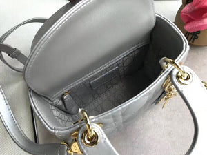 Dior Grey Pearly Lambskin Mini Lady Dior Bag With Chain