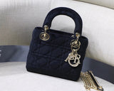 Dior Black Velvet Mini Lady Dior Bag With Chain