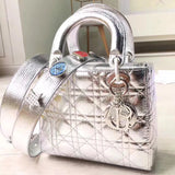 Dior My Lady Dior Bag In Silver Grained Calfskin