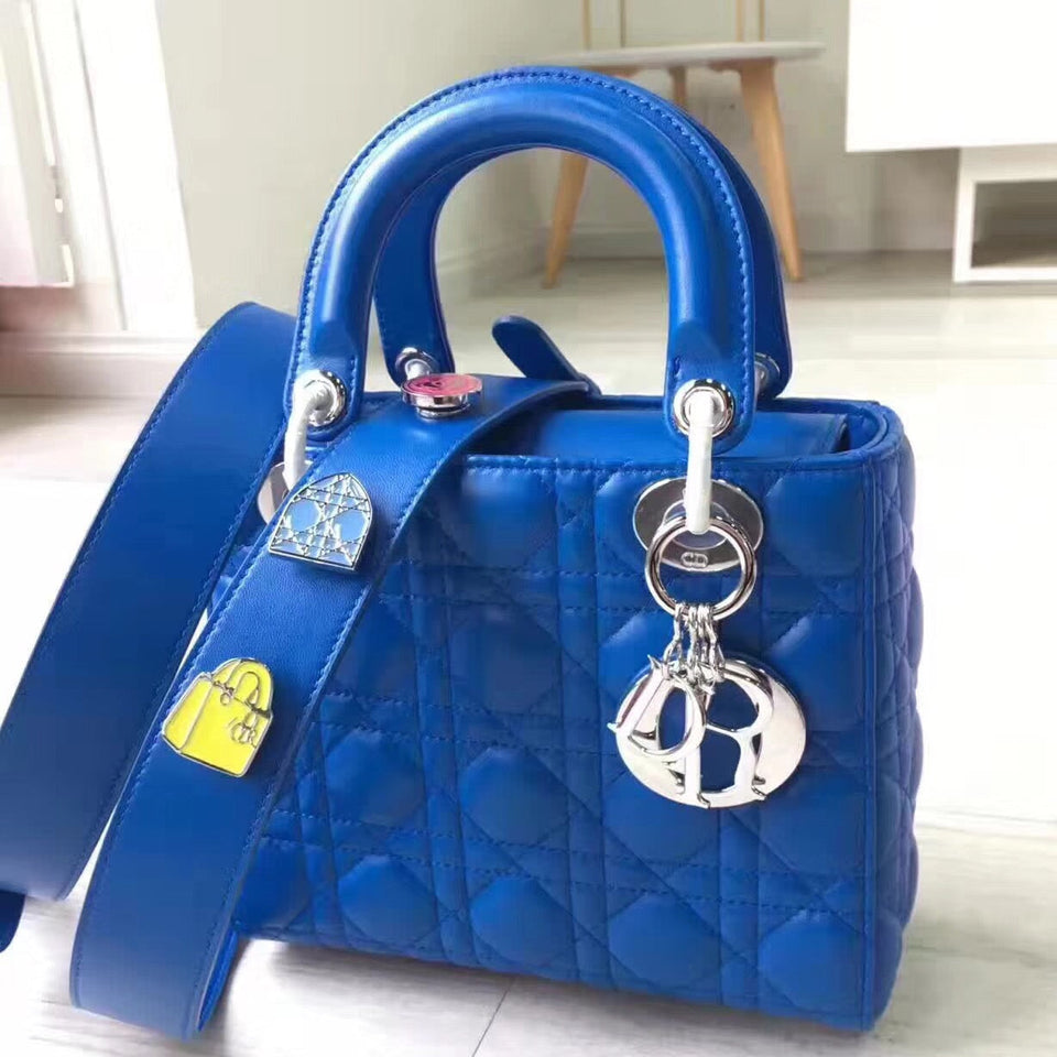 Dior My Lady Dior Bag In Blue Lambskin