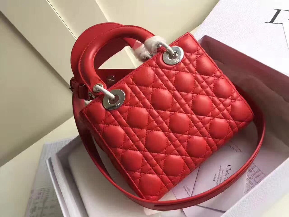 Dior My Lady Dior Bag In Red Lambskin