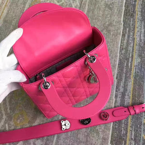 Dior My Lady Dior Bag In Rose Red Lambskin