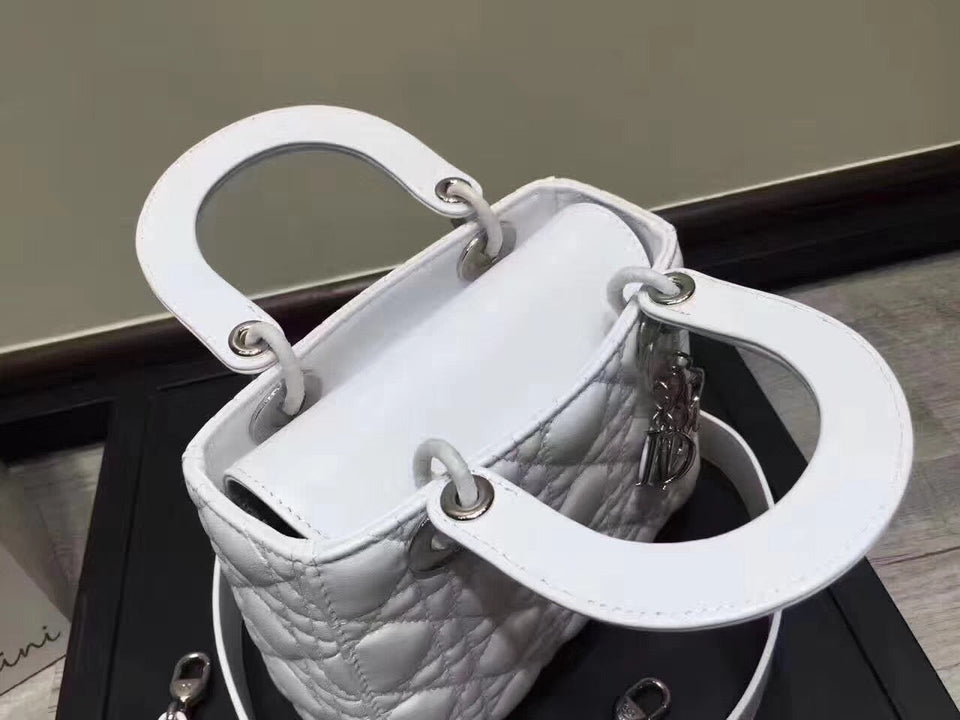 Dior My Lady Dior Bag In White Lambskin