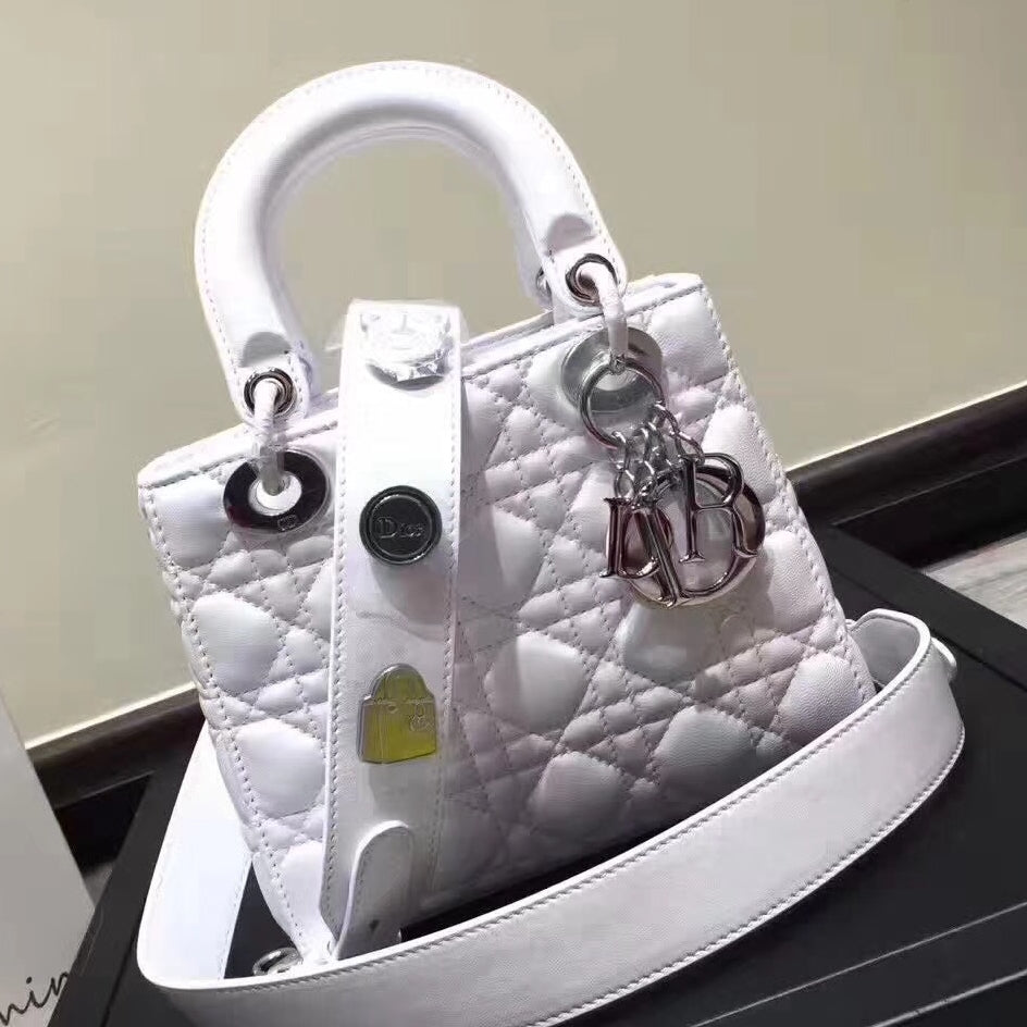 Dior My Lady Dior Bag In White Lambskin