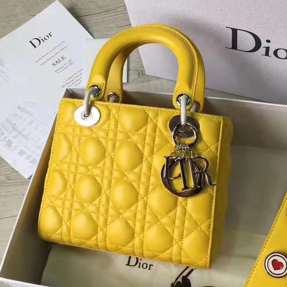 Dior My Lady Dior Bag In Yellow Lambskin