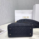 Dior Medium Lady D-Lite Bag In Black Embroidered Canvas