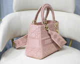 Dior Medium Lady D-Lite Bag In Pink Embroidered Canvas