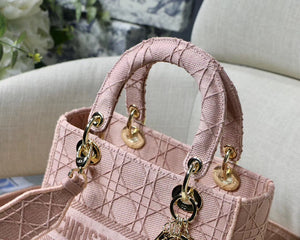 Dior Medium Lady D-Lite Bag In Pink Embroidered Canvas