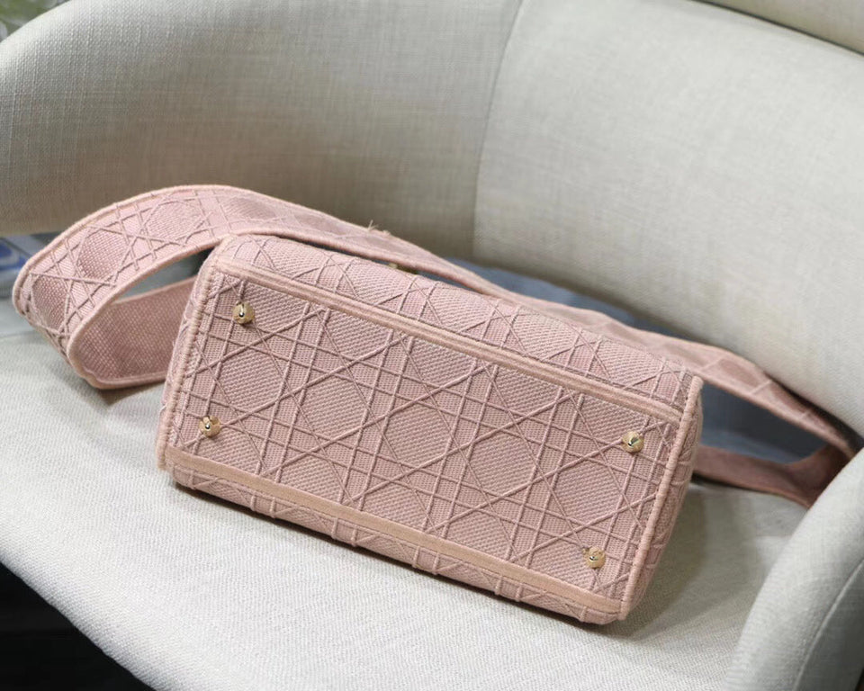 Dior Medium Lady D-Lite Bag In Pink Embroidered Canvas