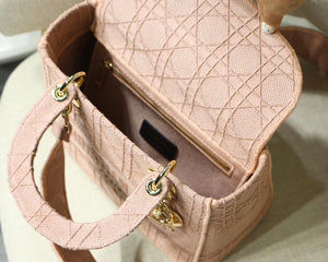 Dior Medium Lady D-Lite Bag In Pink Embroidered Canvas