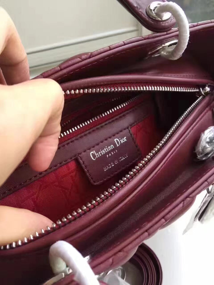 Dior Medium Lady Dior Bag In Bordeaux Lambskin