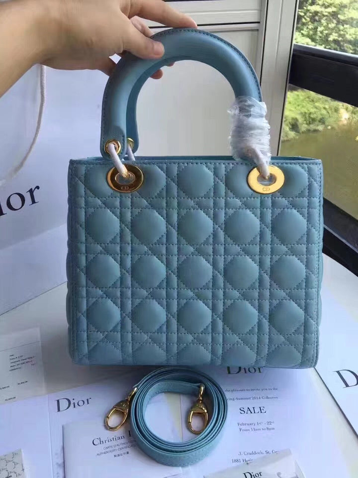 Dior Medium Lady Dior Bag In Celeste Lambskin