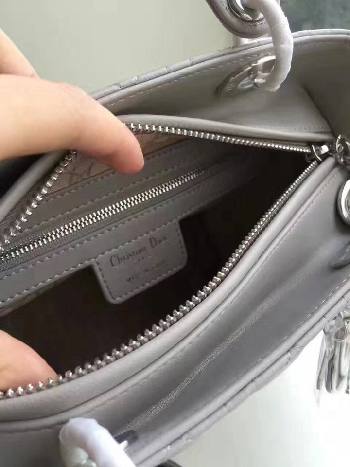 Dior Medium Lady Dior Bag In Grey Lambskin