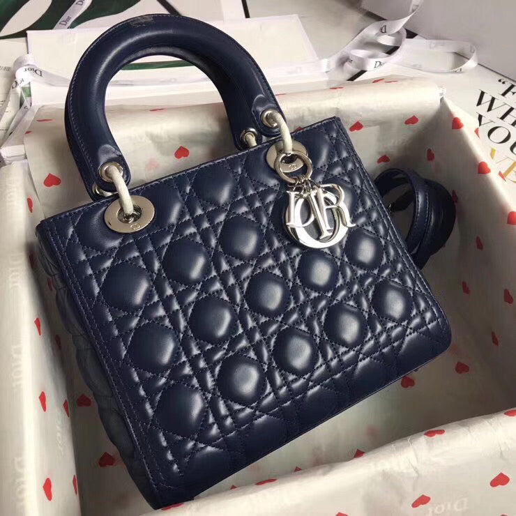 Dior Medium Lady Dior Bag In Indigo Blue Cannage Lambskin