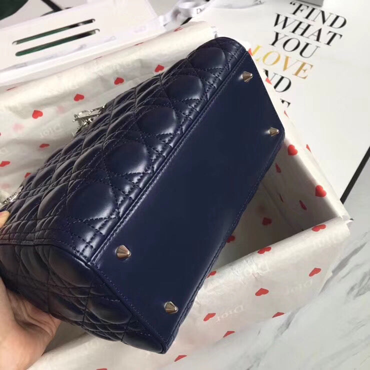 Dior Medium Lady Dior Bag In Indigo Blue Cannage Lambskin