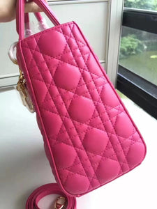 Dior Medium Lady Dior Bag In Rose Red Lambskin