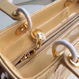 Dior Medium Lady Dior Bag In Apricot Patent Leather