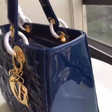 Dior Medium Lady Dior Bag In Blue Patent Leather