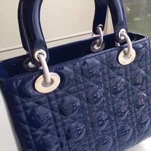 Dior Medium Lady Dior Bag In Blue Patent Leather