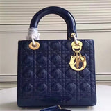 Dior Medium Lady Dior Bag In Blue Patent Leather