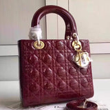 Dior Medium Lady Dior Bag In Bordeaux Patent Leather