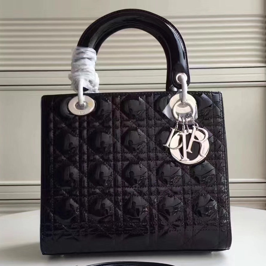 Dior Medium Lady Dior Bag In Black Patent Leather