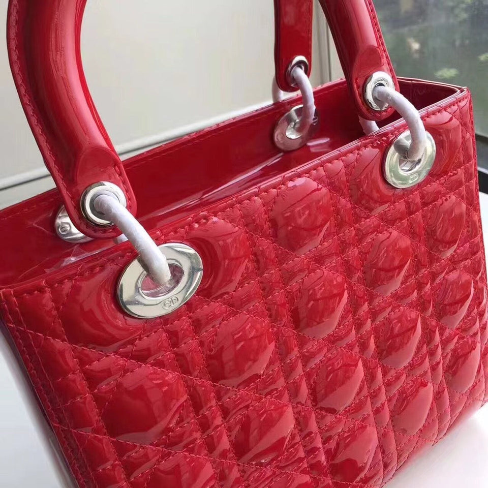 Dior Medium Lady Dior Bag In Red Patent Leather