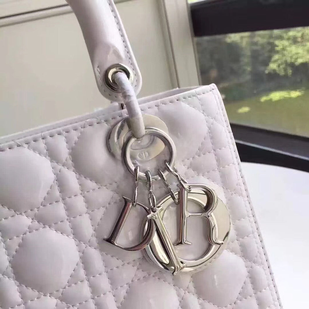 Dior Medium Lady Dior Bag In White Patent Leather