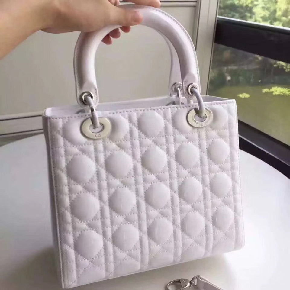 Dior Medium Lady Dior Bag In White Patent Leather