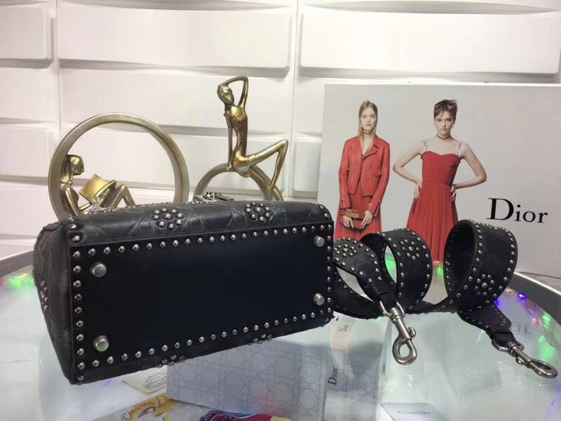 Dior Medium Lady Dior Bag In Black Studded Calfskin