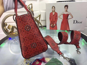 Dior Medium Lady Dior Bag In Red Studded Calfskin