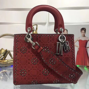 Dior Medium Lady Dior Bag In Red Studded Calfskin