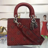 Dior Medium Lady Dior Bag In Red Studded Calfskin