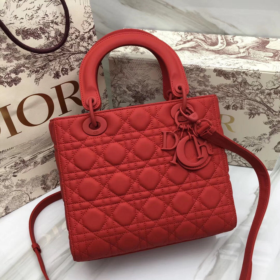 Dior Medium Lady Dior Bag In Cherry Ultra Matte Calfskin