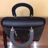 Dior Large Lady Dior Bag In Navy Canyon Grained Lambskin