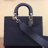 Dior Large Lady Dior Bag In Navy Canyon Grained Lambskin