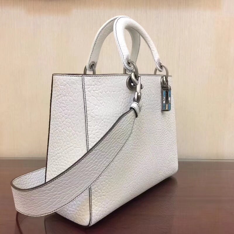 Dior Large Lady Dior Bag In White Canyon Grained Lambskin