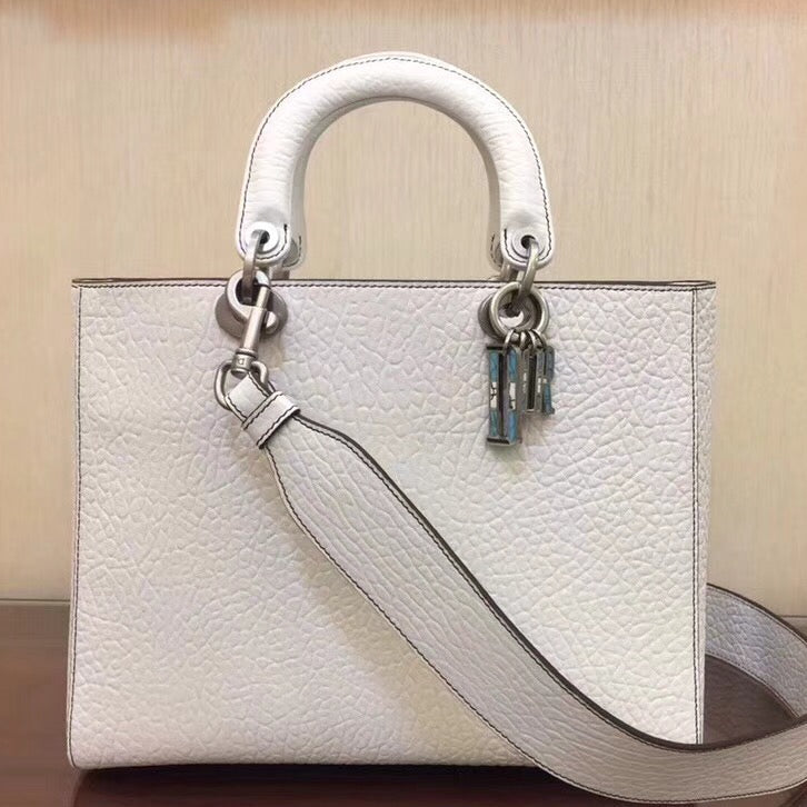 Dior Large Lady Dior Bag In White Canyon Grained Lambskin