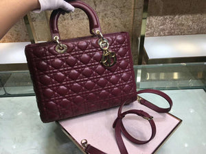 Dior Large Lady Dior Bag In Bordeaux Cannage Lambskin