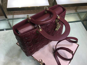 Dior Large Lady Dior Bag In Bordeaux Cannage Lambskin