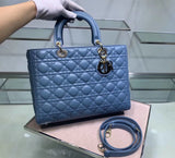 Dior Large Lady Dior Bag In Denim Blue Cannage Lambskin