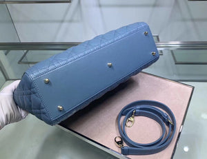 Dior Large Lady Dior Bag In Denim Blue Cannage Lambskin