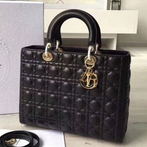 Dior Large Lady Dior Bag In Black Lambskin