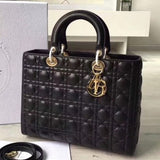 Dior Large Lady Dior Bag In Black Lambskin